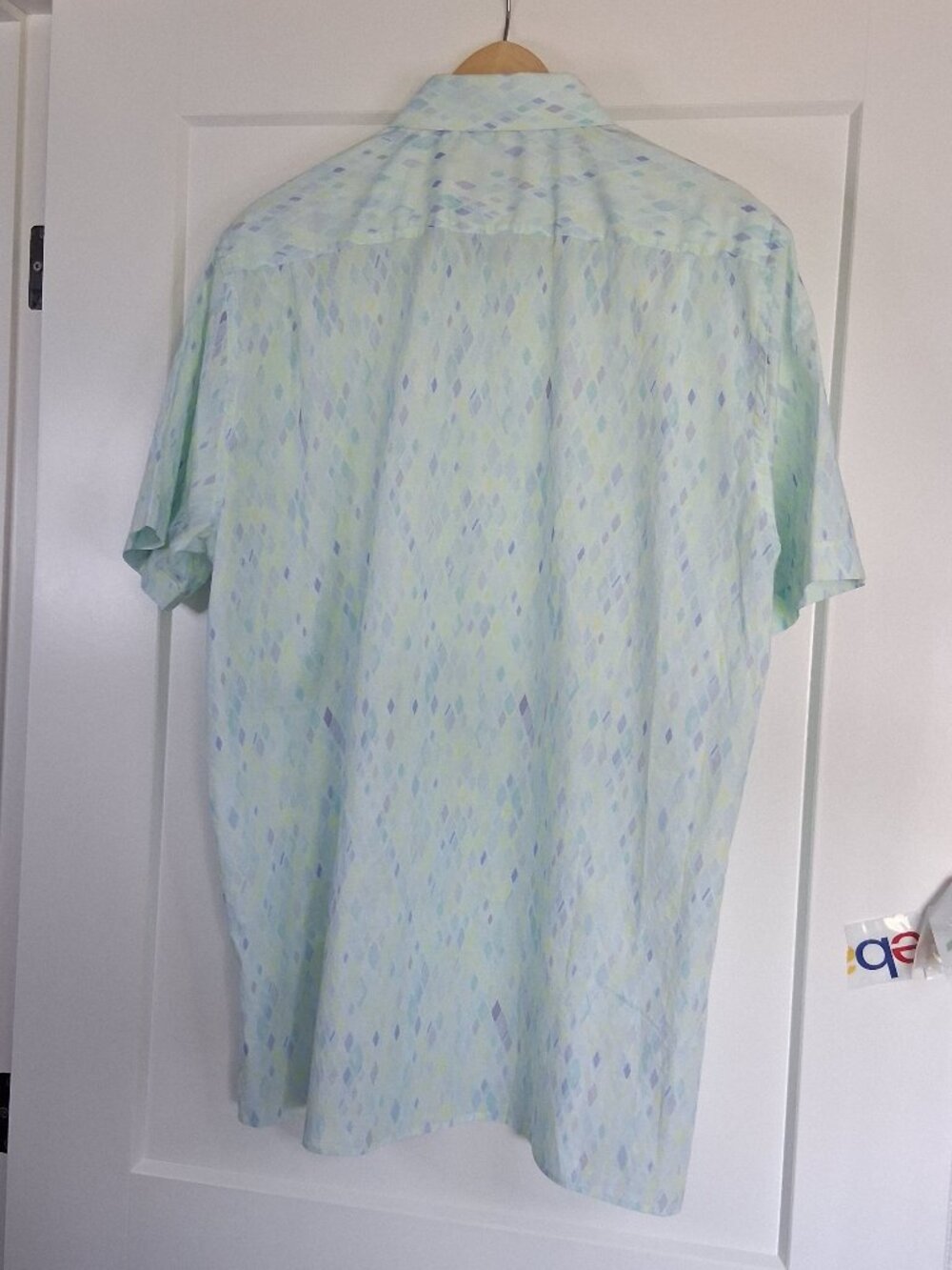 CIGAR Men XL Viscose Blend Shirt Mint Green Pastel Diamond Geometric Button Up - Picture 2 of 5